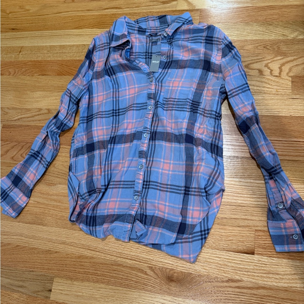 Aerie Blue and Pink Plaid Flannel Shirt